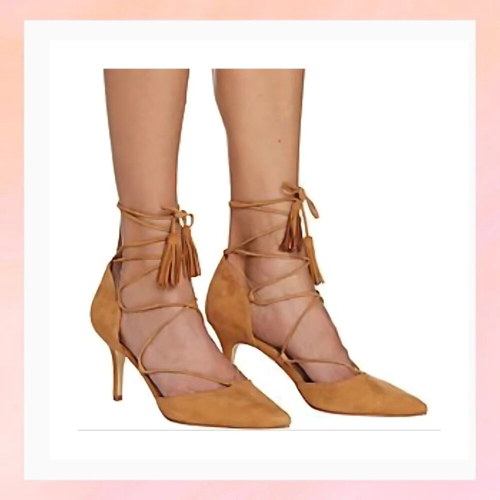 Marc Fisher Tan Lace-Up Heels Pointed Toe (Size 8.5)